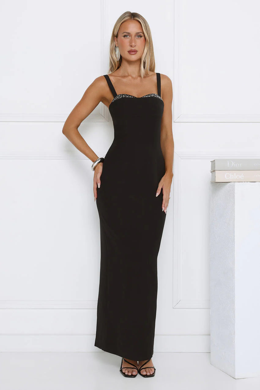 Elegant Adjustable Spaghetti Strap Sweetheart Neckline Rhinestone Detail Back Slit Mermaid Maxi Evening Dress For Formal Evening Prom Wedding Guest Bridesmaid Cocktail Party Gala