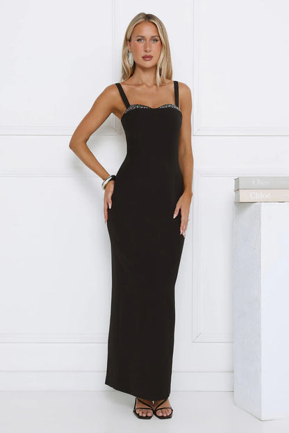 Elegant Adjustable Spaghetti Strap Sweetheart Neckline Rhinestone Detail Back Slit Mermaid Maxi Evening Dress For Formal Evening Prom Wedding Guest Bridesmaid Cocktail Party Gala