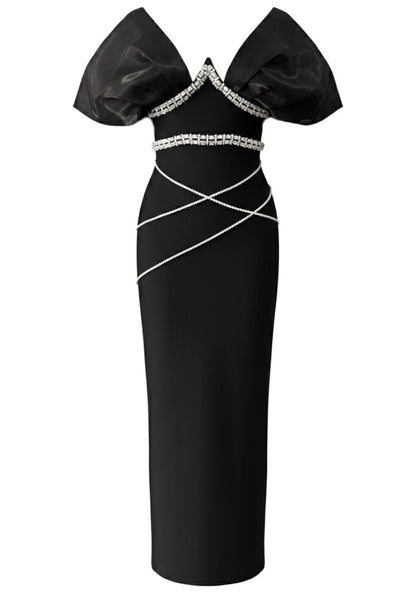 Elegant Black Cross Strap Open Back Mermaid Silhouette Formal Evening Prom Party Dress