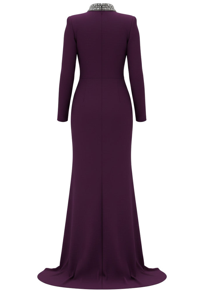 Elegant Burgundy Plunging V-Neck Slit Back Mermaid Formal Evening Prom Party Dress