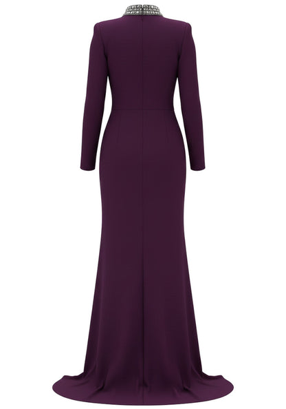 Elegant Burgundy Plunging V-Neck Slit Back Mermaid Formal Evening Prom Party Dress
