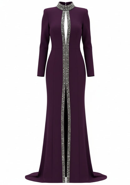 Elegant Burgundy Plunging V-Neck Slit Back Mermaid Formal Evening Prom Party Dress