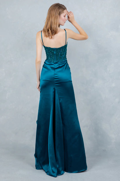 Elegant Cold Shoulder Spaghetti Strap Beaded Lace Corset High Slit Ruffle Mermaid Maxi Prom Dress For Formal Evening Gala Wedding Guest Bridesmaid