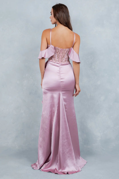 Elegant Cold Shoulder Spaghetti Strap Beaded Lace Corset High Slit Ruffle Mermaid Maxi Prom Dress For Formal Evening Gala Wedding Guest Bridesmaid