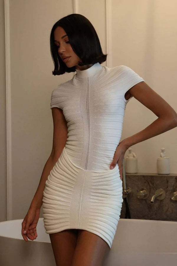 Elegant Convertible Off The Shoulder High Neck Ruched Bodycon Midi Prom Dress For Wedding Guest Bridal Shower Formal Evening