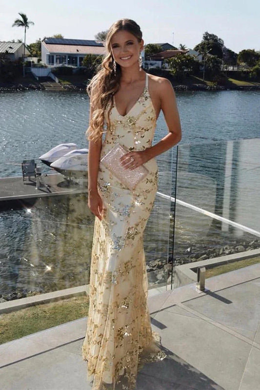 Elegant Halter Neck Deep V Open Back Sequin Embellished Bodycon Mermaid Maxi Prom Dress For Formal Evening Gala Wedding Guest Bridesmaid
