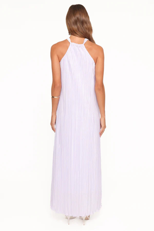 Elegant Halter Neck Sleeveless Plisse Pleated Maxi Prom Dress For Formal Evening Wedding Guest Bridesmaid Cocktail Party