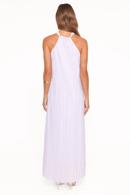 Elegant Halter Neck Sleeveless Plisse Pleated Maxi Prom Dress For Formal Evening Wedding Guest Bridesmaid Cocktail Party