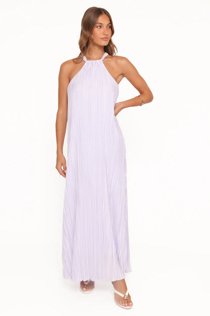 Elegant Halter Neck Sleeveless Plisse Pleated Maxi Prom Dress For Formal Evening Wedding Guest Bridesmaid Cocktail Party
