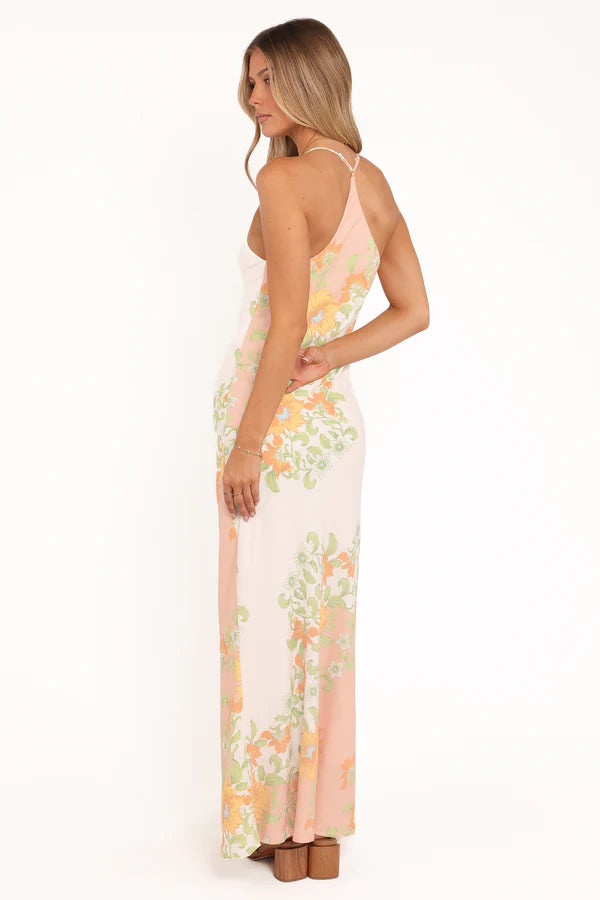 Elegant Halter Neck V Neck Floral Print Bodycon Maxi Prom Dress For Formal Evening Wedding Guest Bridesmaid Cocktail Party