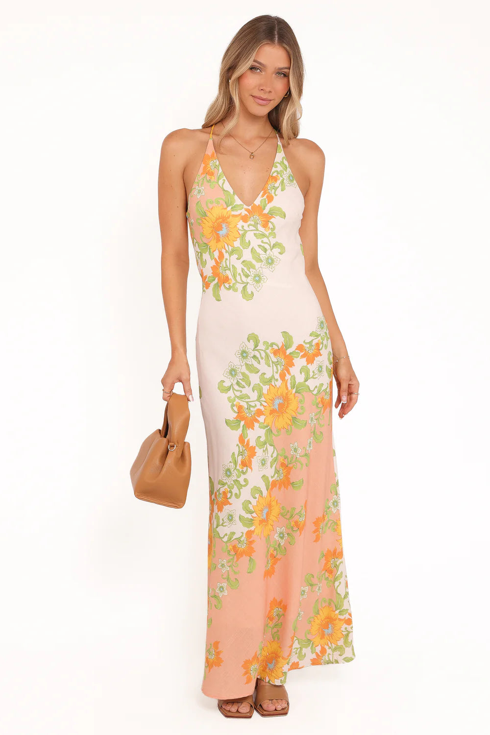 Elegant Halter Neck V Neck Floral Print Bodycon Maxi Prom Dress For Formal Evening Wedding Guest Bridesmaid Cocktail Party