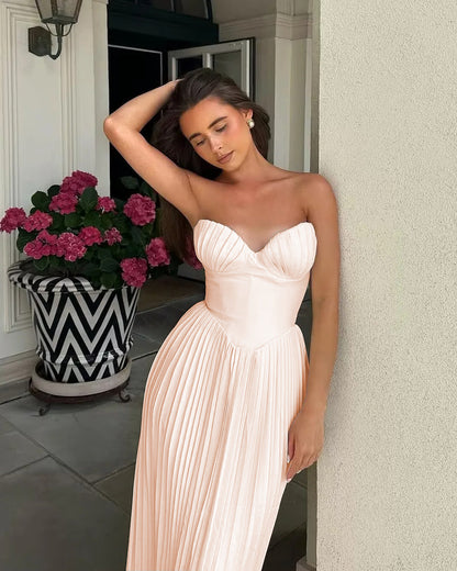 Elegant Light Pink Pleated Sweetheart Neckline Tiered Midi Formal Evening Party Dress