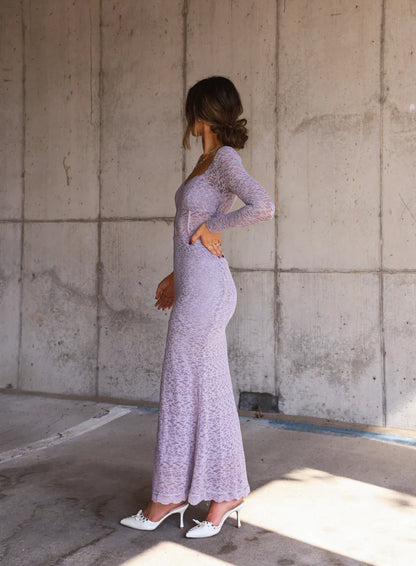 Elegant Long Sleeve Square Neck Sheer Lace Corset Mermaid Maxi Prom Dress For Wedding Guest Bridal Shower Formal Evening