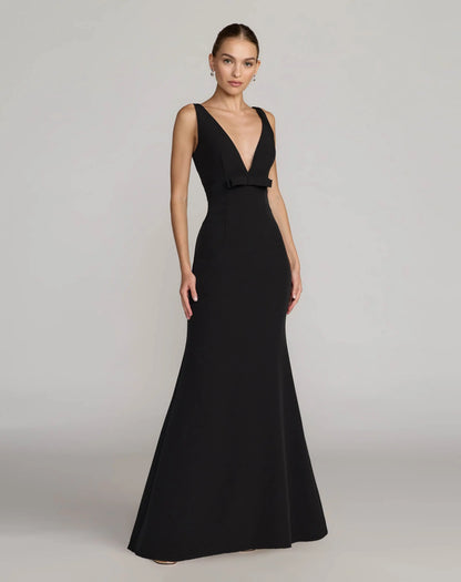 Elegant Mermaid V-Neck Sleeveless Bow-Waist Open-Back Prom Dress