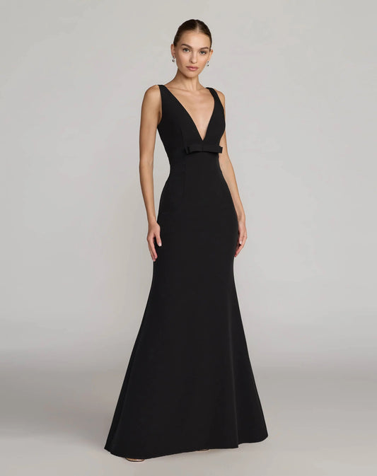 Elegant Mermaid V-Neck Sleeveless Bow-Waist Open-Back Prom Dress