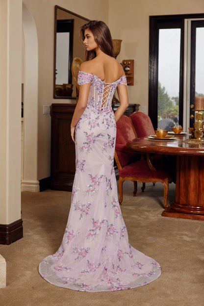 Elegant Off Shoulder Sweetheart Neckline Lace Up Back 3D Floral Applique Beaded Tulle High Slit Mermaid Maxi Prom Dress For Formal Evening Gala Wedding Guest Bridesmaid