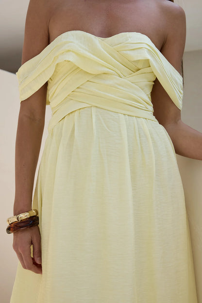 Elegant Off The Shoulder Ruched Waist Flowy A Line Maxi Prom Dress For Wedding Guest Bridal Shower Formal Evening