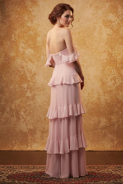 Elegant Off The Shoulder Ruffle Tiered Chiffon Maxi Prom Dress For Formal Evening Wedding Guest