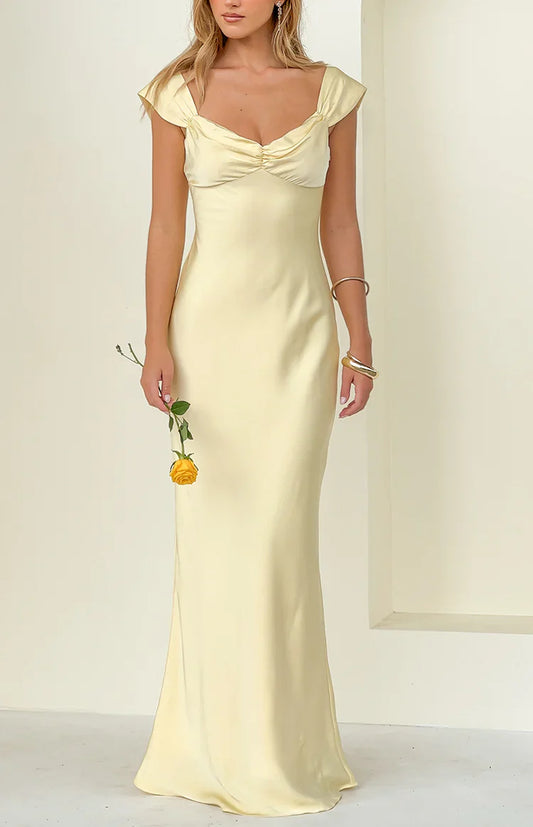 Elegant Off The Shoulder Sweetheart Neck Ruched Bust Satin Mermaid Maxi Prom Dress