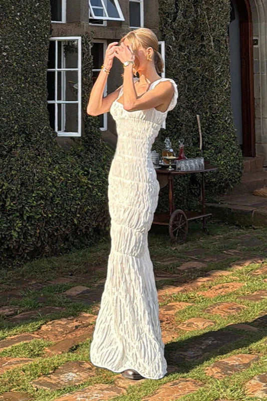Elegant Off The Shoulder Textured Ruffle Trim Mermaid Maxi Prom Dress For Wedding Guest Bridal Shower Formal Evening