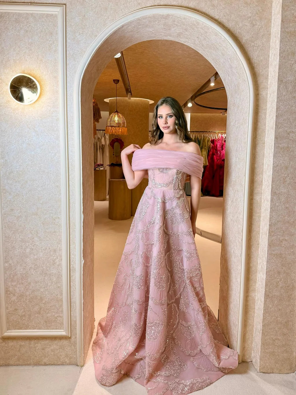 Elegant Off The Shoulder Tulle Sequin A-Line Maxi Prom Dress