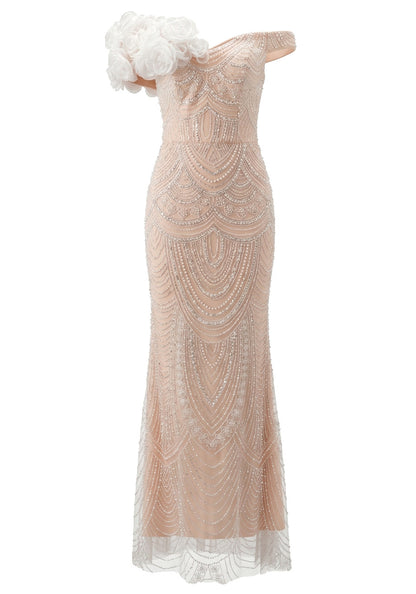 Elegant One Shoulder Off The Shoulder Sweetheart Neck 3D Floral Applique Beaded Mermaid Maxi Prom Dress