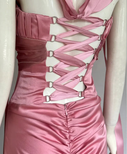 Elegant Pink Strapless Prom Dress With Corset Back Satin Mermaid Skirt And Chiffon Sash For Formal Evening Party