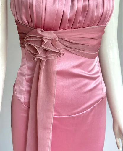 Elegant Pink Strapless Prom Dress With Corset Back Satin Mermaid Skirt And Chiffon Sash For Formal Evening Party