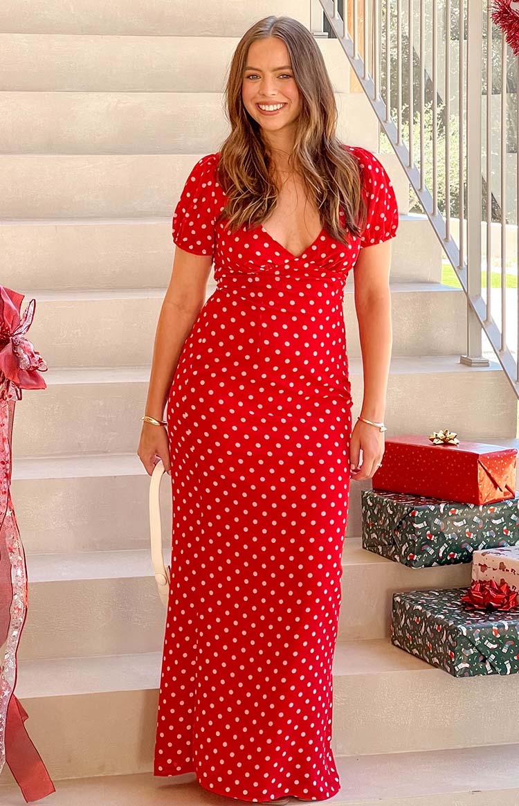 Elegant Polka Dot Print Short Sleeve Deep V Neck Open Back Tie Detail Bodycon Maxi Prom Dress