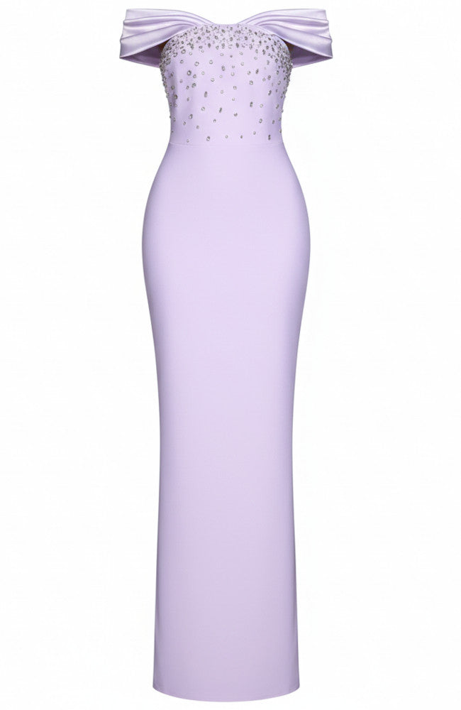 Elegant Purple Satin One-Shoulder Crystal Beaded Mermaid Silhouette Formal Evening Prom Party Gown