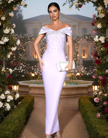 Elegant Purple Satin One-Shoulder Crystal Beaded Mermaid Silhouette Formal Evening Prom Party Gown