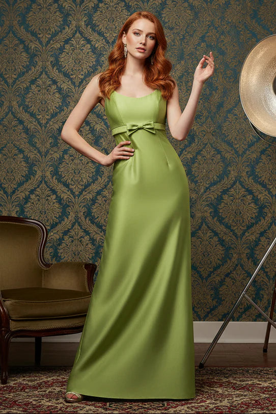 Elegant Sleeveless Square Neck Bow Detail Satin Bodycon Maxi Prom Dress For Formal Evening Wedding Guest