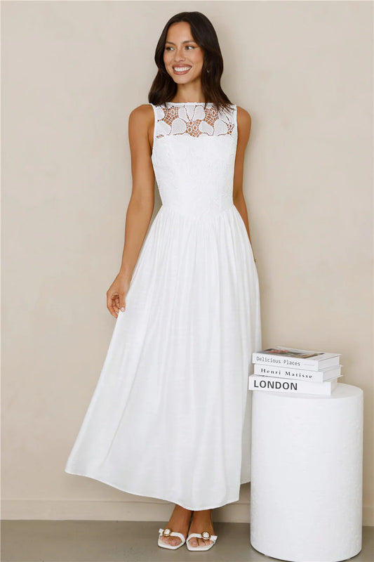 Elegant Sleeveless Square Neck Open Back Lace Crochet Detail A Line Midi Evening Dress For Formal Evening Prom Wedding Guest Bridesmaid Cocktail Party Gala