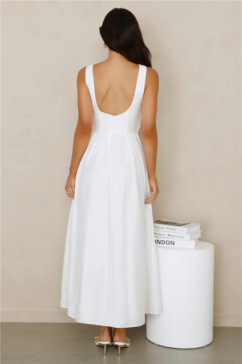 Elegant Sleeveless Square Neck Open Back Lace Crochet Detail A Line Midi Evening Dress For Formal Evening Prom Wedding Guest Bridesmaid Cocktail Party Gala
