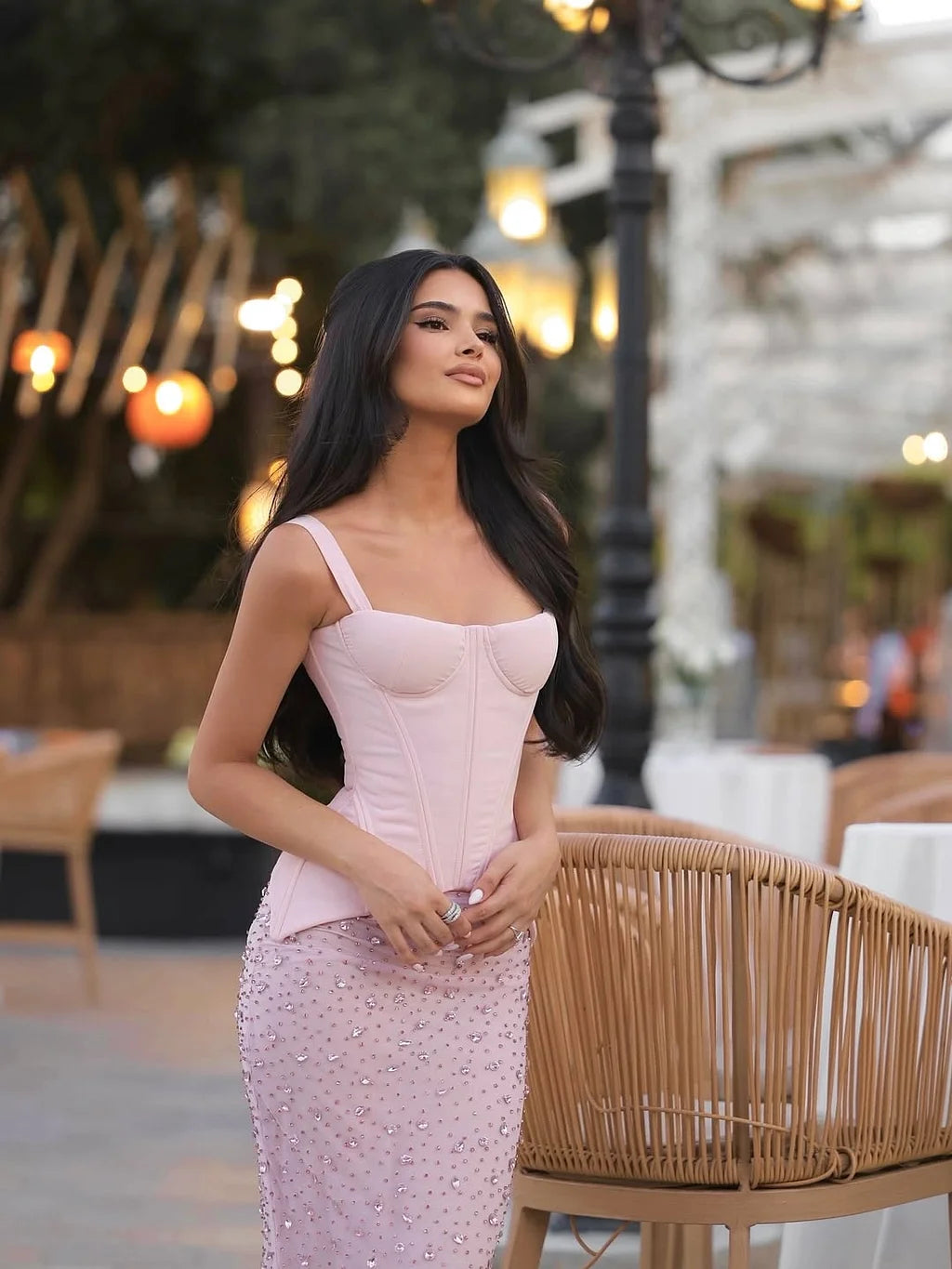Elegant Spaghetti Strap Corset Bust Beaded Detail Sheer Mesh Bodycon Maxi Prom Dress For Formal Evening Red Carpet