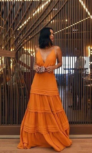 Elegant Spaghetti Strap Deep V Neck Tiered Ruffle Maxi Evening Dress