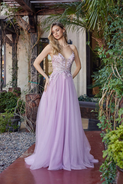 Elegant Spaghetti Strap Deep V Open Back Lace Applique Beaded Tulle A Line Ball Gown Prom Dress For Formal Evening Gala Wedding Guest Bridesmaid