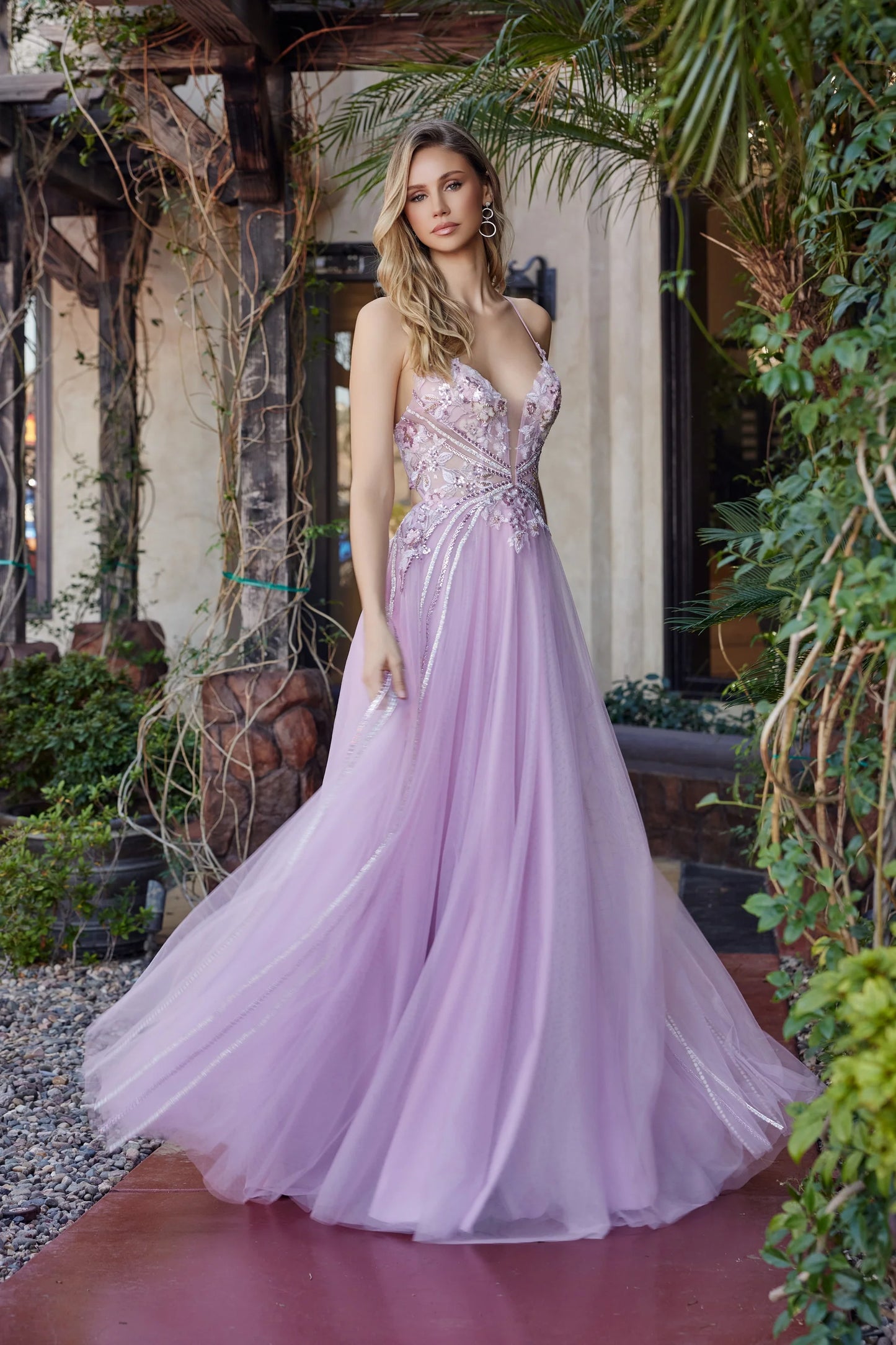 Elegant Spaghetti Strap Deep V Open Back Lace Applique Beaded Tulle A Line Ball Gown Prom Dress For Formal Evening Gala Wedding Guest Bridesmaid