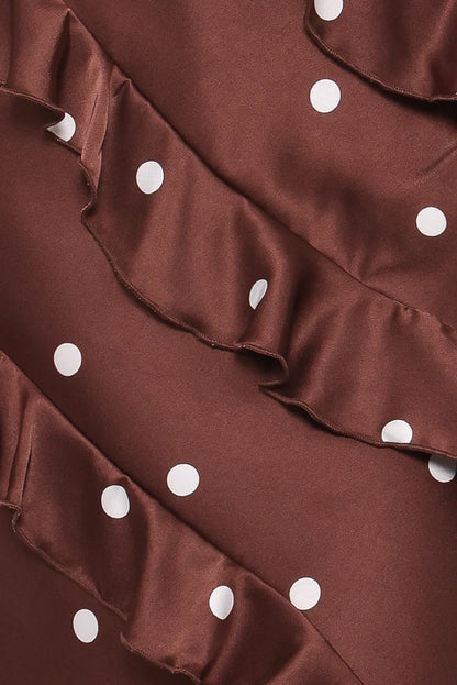 Elegant Spaghetti Strap Polka Dot Ruffle Detail Satin Maxi Prom Dress With Slit For Formal Evening Wedding Guest Bridesmaid Cocktail Party
