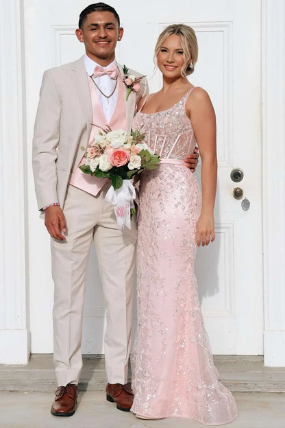 Elegant Spaghetti Strap Square Neck Open Back Corset Detail 3D Floral Sequin Applique Tulle Mermaid Maxi Evening Dress For Formal Evening Prom Wedding Guest Bridesmaid Cocktail Party Gala
