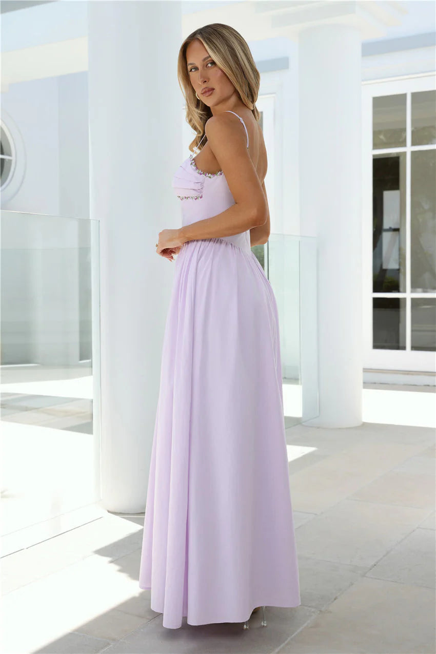 Elegant Spaghetti Strap Square Neck Open Back Floral Embroidered Detail A Line Maxi Evening Dress For Formal Evening Prom Wedding Guest Bridesmaid Cocktail Party Gala