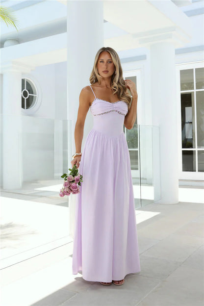 Elegant Spaghetti Strap Square Neck Open Back Floral Embroidered Detail A Line Maxi Evening Dress For Formal Evening Prom Wedding Guest Bridesmaid Cocktail Party Gala