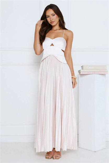 Elegant Spaghetti Strap Sweetheart Neck Open Back Cross Strap Cut Out Detail Pleated Satin Maxi Evening Dress For Formal Evening Prom Wedding Guest Bridesmaid Cocktail Party Gala