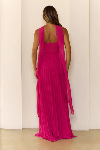 Elegant Spaghetti Strap Sweetheart Neck Open Back Draped Scarf Detail Pleated Chiffon Maxi Evening Dress For Formal Evening Prom Wedding Guest Bridesmaid Cocktail Party Gala