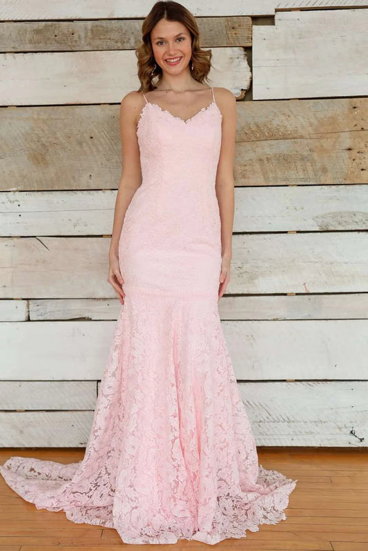 Elegant Spaghetti Strap Sweetheart Neckline 3D Floral Lace Scalloped Edge Mermaid Maxi Evening Dress With Train For Formal Evening Prom Wedding Guest Bridesmaid Beach Wedding Gala