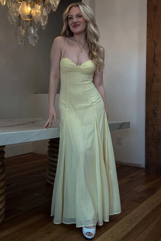 Elegant Spaghetti Strap Sweetheart Ruched Bodice A Line Maxi Prom Dress For Formal Evening Wedding Guest