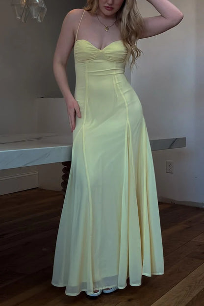 Elegant Spaghetti Strap Sweetheart Ruched Bodice A Line Maxi Prom Dress For Formal Evening Wedding Guest