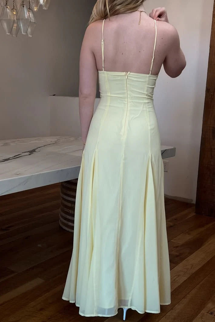 Elegant Spaghetti Strap Sweetheart Ruched Bodice A Line Maxi Prom Dress For Formal Evening Wedding Guest
