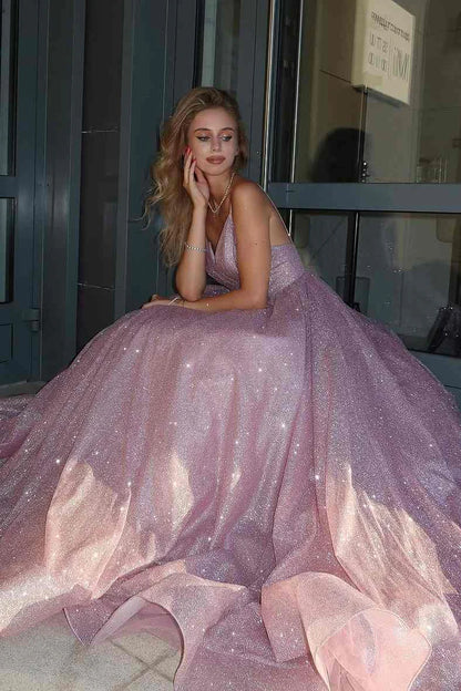 Elegant Spaghetti Strap V Neck Plunging Neck Glitter Sequin A Line Ball Gown Maxi Evening Dress For Formal Evening Prom Wedding Guest Bridesmaid Cocktail Party Gala