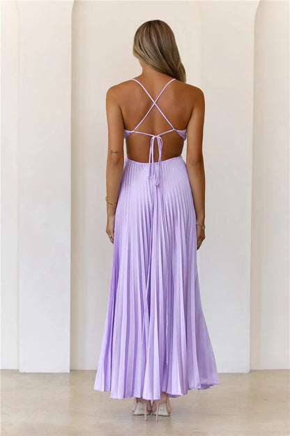 Elegant Spaghetti Strap V Neckline Cowl Front Cutout Waist Open Back Tie Detail Pleated Satin Maxi Evening Dress For Formal Evening Prom Wedding Guest Bridesmaid Beach Wedding Cocktail Party